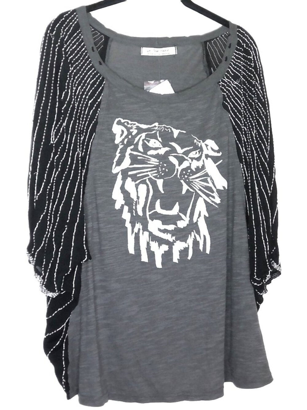 NWT Free People We The Free Showtime Tee Black & Gray Missing Beads/ Has Extra M